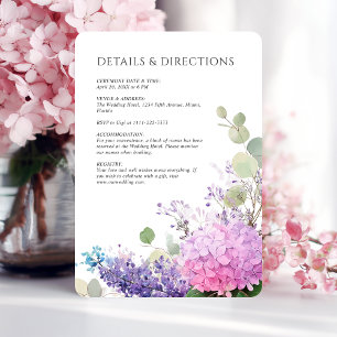 Cartão De Informações Flores de Hortênsia Rosa Aquarela Casamento Elegan