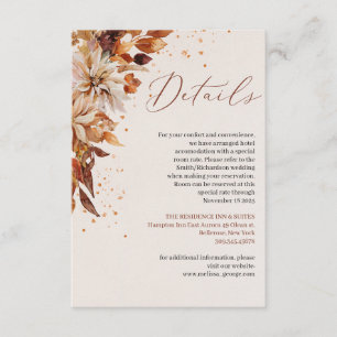 Cartão De Informações Flores de outono e outono e detalhes do casamento