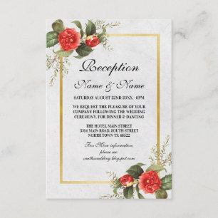 Cartão De Informações Flores de Recepção de Casamento Vermelho Dourado N