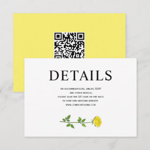 Cartão De Informações Flores de rosa amarelas Detalhes do casamento QR E