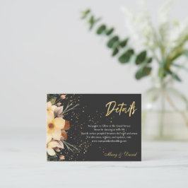 Cartão De Informações Flores Douradas Elegantes
