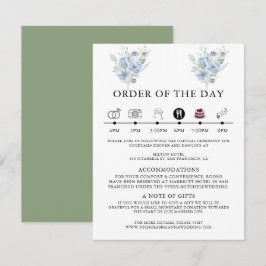 Cartão De Informações flores e folhas aguadas em azul empoeirado rústico