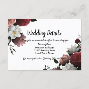 Cartão De Informações Flores Elegantes Borgonha e Rosa