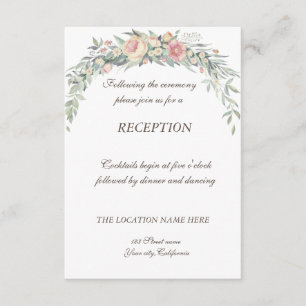 Cartão De Informações Flores em Aquarela, Recepção de Casamento com Boli
