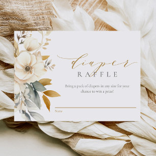 Cartão De Informações Flores Neutras Elegantes Fralda Raffle