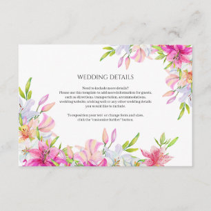 Cartão De Informações Flores para casamentos Lírios e Pássaros Cadeado