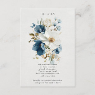 Cartão De Informações Flores Pintadas de Azul e Creme
