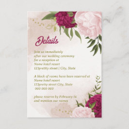 Cartão De Informações flores rosa magenta folhas verdes