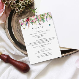 Cartão De Informações Flores roxas cor-de-rosa com borboletas