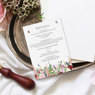 Cartão De Informações Flores roxas cor-de-rosa com borboletas