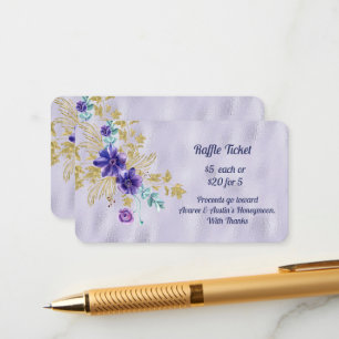 Cartão De Informações Flores Roxas e Folhas de Ouro Papel Laminado Roxo