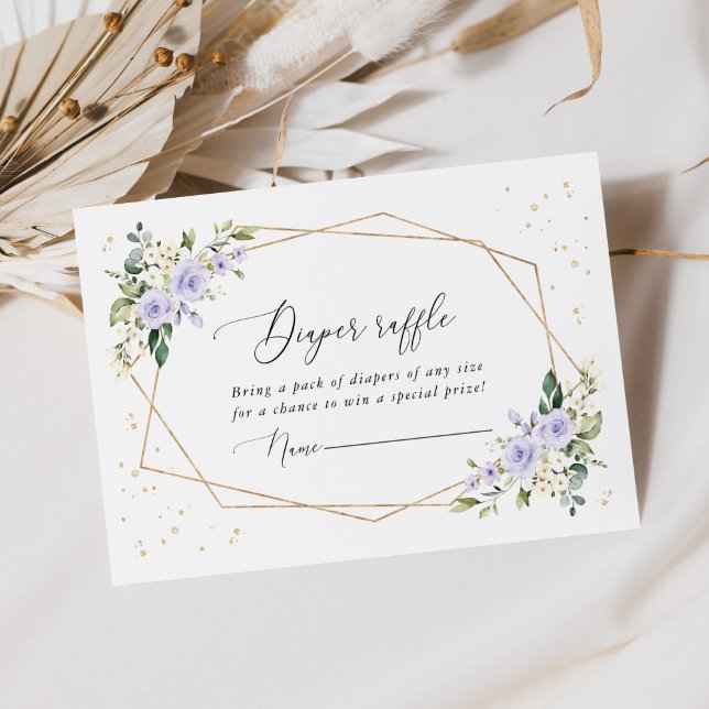 Cartão De Informações Flores Roxas, Flores Brancas, Boho, Fralda Raffle (Criador carregado)