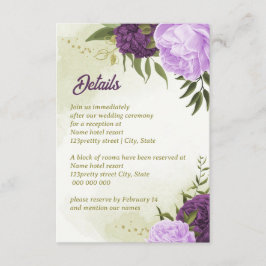 Cartão De Informações flores roxas folhas verdes