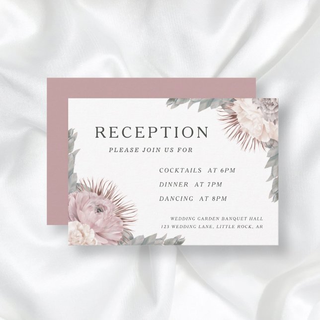 Cartão De Informações Flores Secas Casamento Boho Rosa Empoeirado Recepç (Criador carregado)