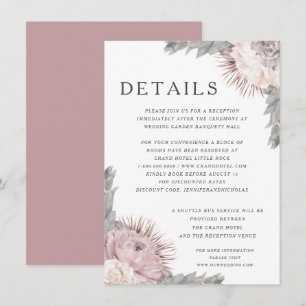 Cartão De Informações Flores Secas Cor-de-Rosa Casamento Detalhes do Cas