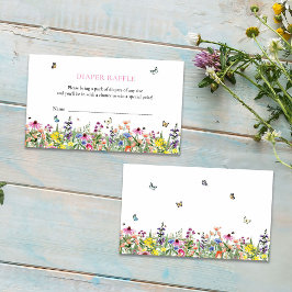 Cartão De Informações Flores selvagens Borboletas Fralda Raffle Chá de f