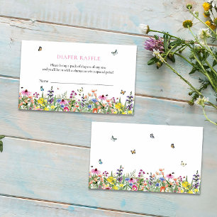 Cartão De Informações Flores selvagens Borboletas Fralda Raffle Chá de f