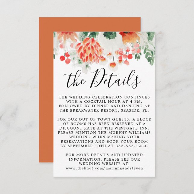 Cartão De Informações Flores Selvagens Modernas de Aquarela Trendy Flora (Frente/Verso)