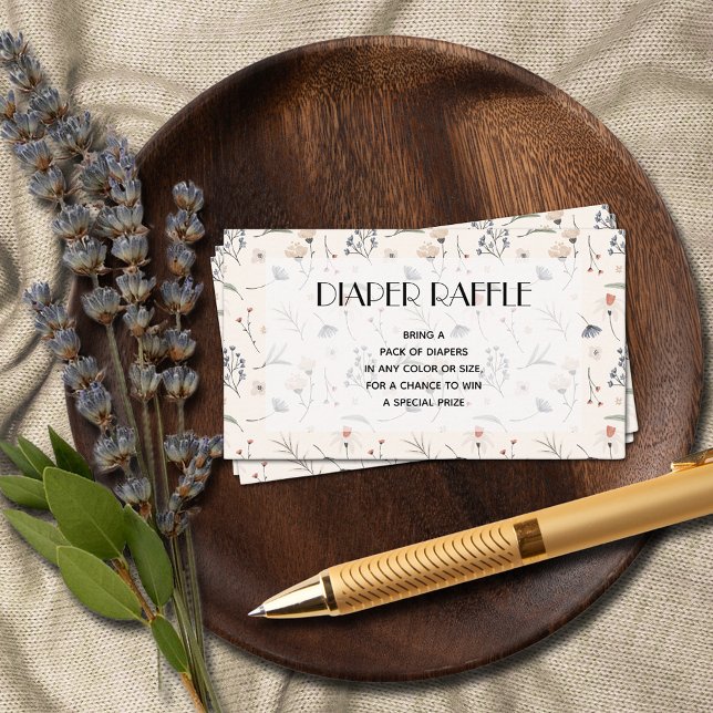 Cartão De Informações Flores selvagens na Fralda de Marfim Raffle (Wildflowers on Ivory Diaper Raffle Baby Shower Enclosure Cards)