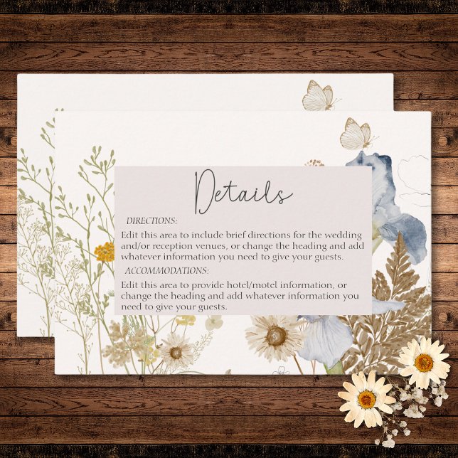 Cartão De Informações Flores selvagens nos Detalhes do Casamento de Crem (Wildflowers on Cream Wedding Reception Enclosure Card)