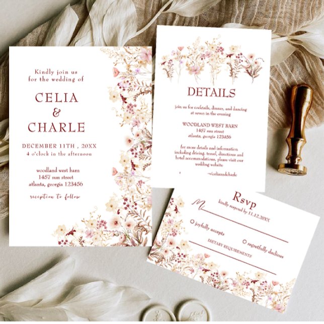 Cartão De Informações Flores silvestres Boho (Criador carregado)