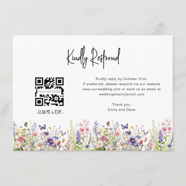 Cartão De Informações flores silvestres RSVP Casamento QR CODE Detalhes  (Frente)