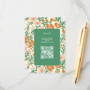 Cartão De Informações Flores Silvestres Trepadeiras Rosa Verde Casamento