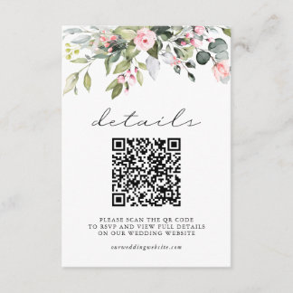 Cartão De Informações Flores Simples Folhas de Eucalipto Código QR Casam