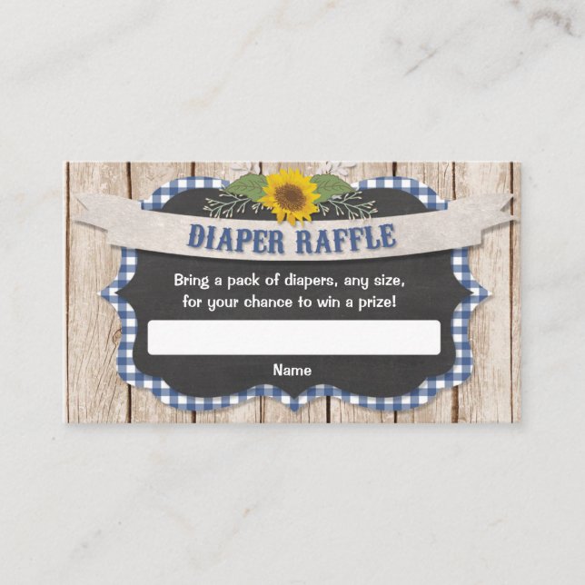 Cartão De Informações Flores solares amarelas de gingham azul rifa de fr (Frente)