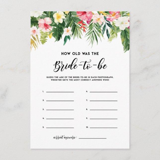 Cartão De Informações Flores Tropicais De Aquarela Quantos Anos Tinha A  (Frente)