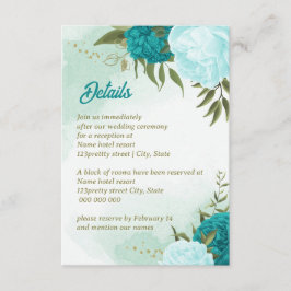 Cartão De Informações flores turquesas folhas verdes