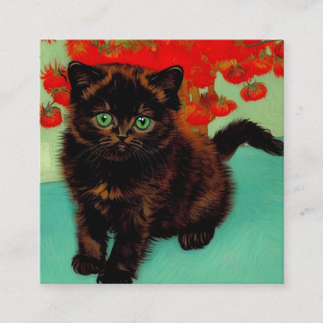 Cartão De Informações Flores Vermelhas de Gogh Pretas (Frente)