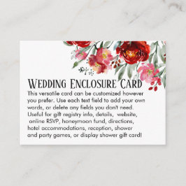 Cartão De Informações Flores Vermelhas e Rosa Personalizadas de Casament