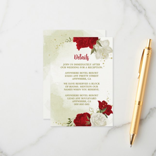 Cartão De Informações flores vermelhas folhas verdes (Frente/Verso In Situ)