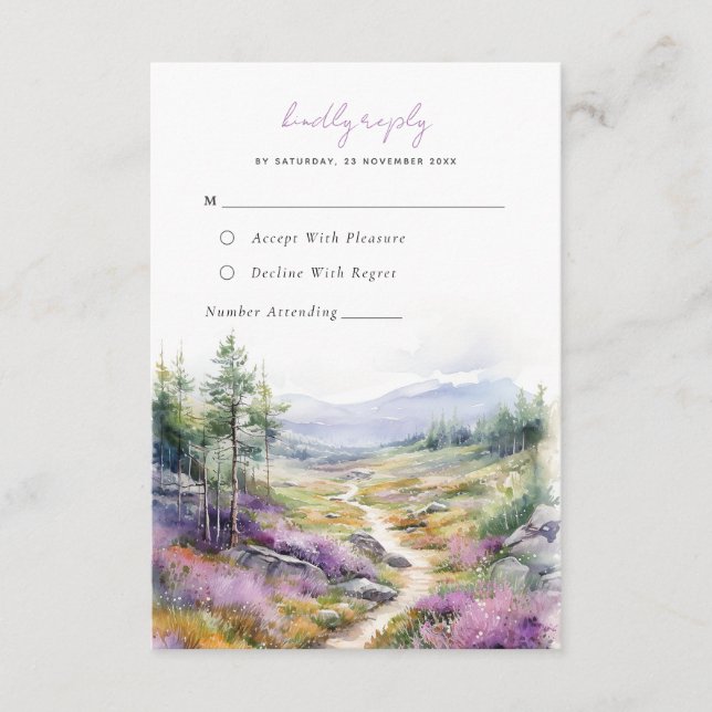 Cartão De Informações Flores violetas românticas, floresta Casada, Cartã (Frente)