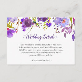Cartão De Informações Flores Violetas Roxas - Recepção de Detalhes de Ca