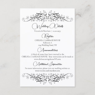 Cartão De Informações Florescer em Preto e Branco Elegância dos Detalhes