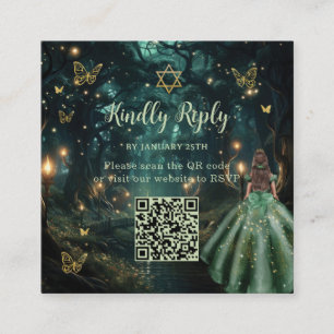 Cartão De Informações Floresta Encantada Bat Mitzvah Verde Esmeralda QR