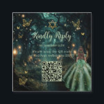 Cartão De Informações Floresta Encantada Emerald Green Bat Mitzvah QR RS<br><div class="desc">Personalize esse encantador Bat Mitzvah RSVP com uma placa de código QR fácil e rapidamente. Basta clicar no botão Editar usando ferramentas de Design para editar ainda mais o texto, alterar estilos de fonte e cores de fonte. Apresentando uma garota vestida com um vestido verde esmeralda e um fundo florestal...</div>