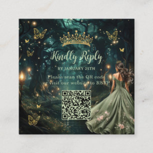 Cartão De Informações Floresta Encantada Sage Green Quinceañera QR RSVP