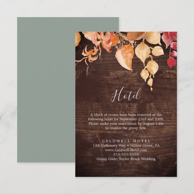 Cartão De Informações Folga Folha Ficha do receptáculo do hotel de madei (Frente/Verso)