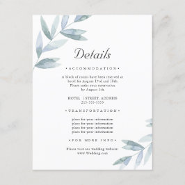 Cartão De Informações Folhagem Simples Elegante. Detalhes do Casamento B