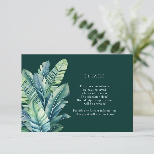 Cartão De Informações Folhagem Tropical Exótica Deixa o gabinete de deta (Em pé/Frente)