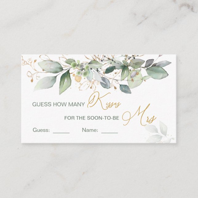 Cartão De Informações Folhagem verde adivinha quantos beijos (Frente)