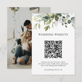 Cartão De Informações Folhagem Verde Elegante Código QR e Foto Casamento