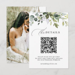 Cartão De Informações Folhagem Verde Elegante Código QR e Foto Casamento