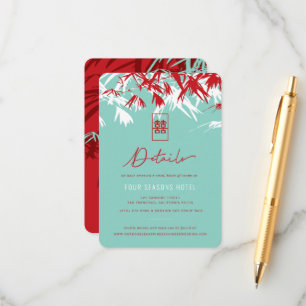 Cartão De Informações Folhas de Bambu Turquesa Detalhes do Casamento Chi