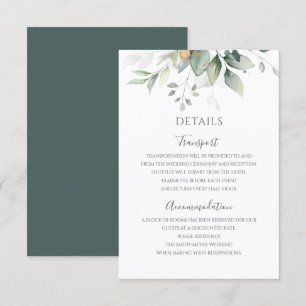 Cartão De Informações Folhas de Eucalipto Verde Dourado Casamento Elegan