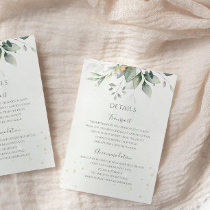 Cartão De Informações Folhas de Eucalipto Verde Dourado Casamento Elegan