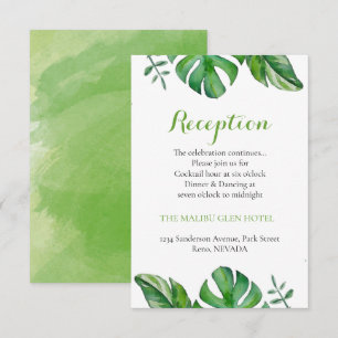 Cartão De Informações Folhas de Monstera Verde Aquarela Tropical